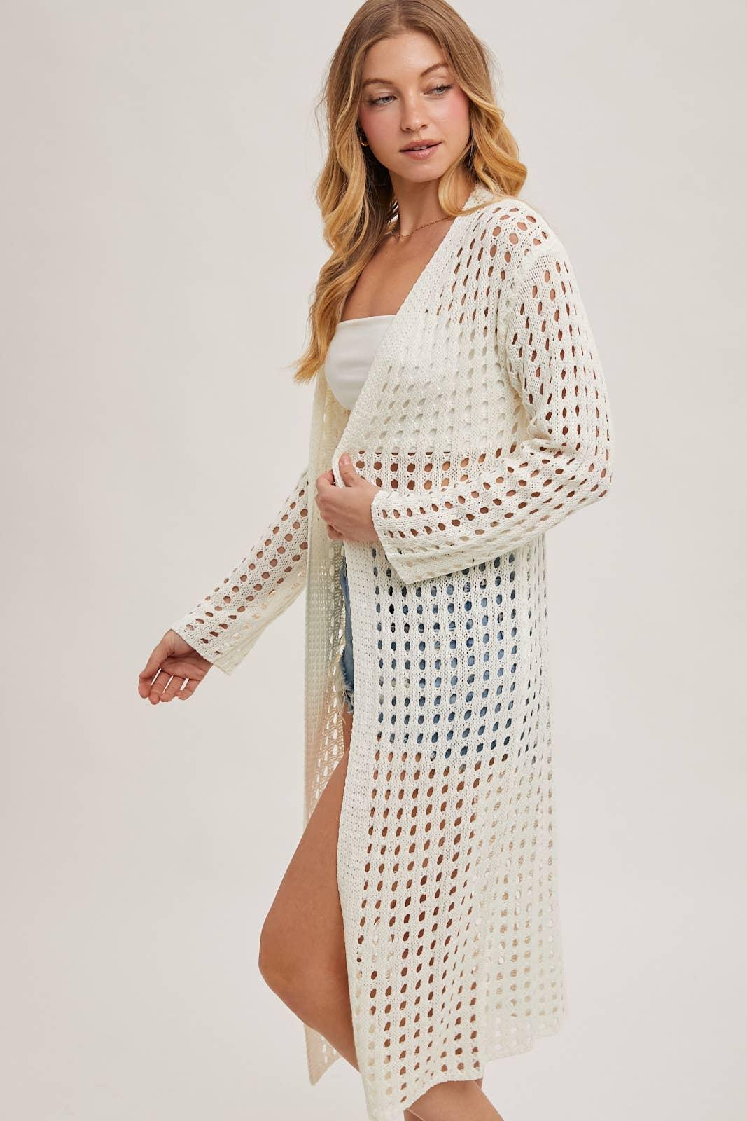 OPEN KNIT LONG LINE CARDIGAN - Southern Sassy Boutique