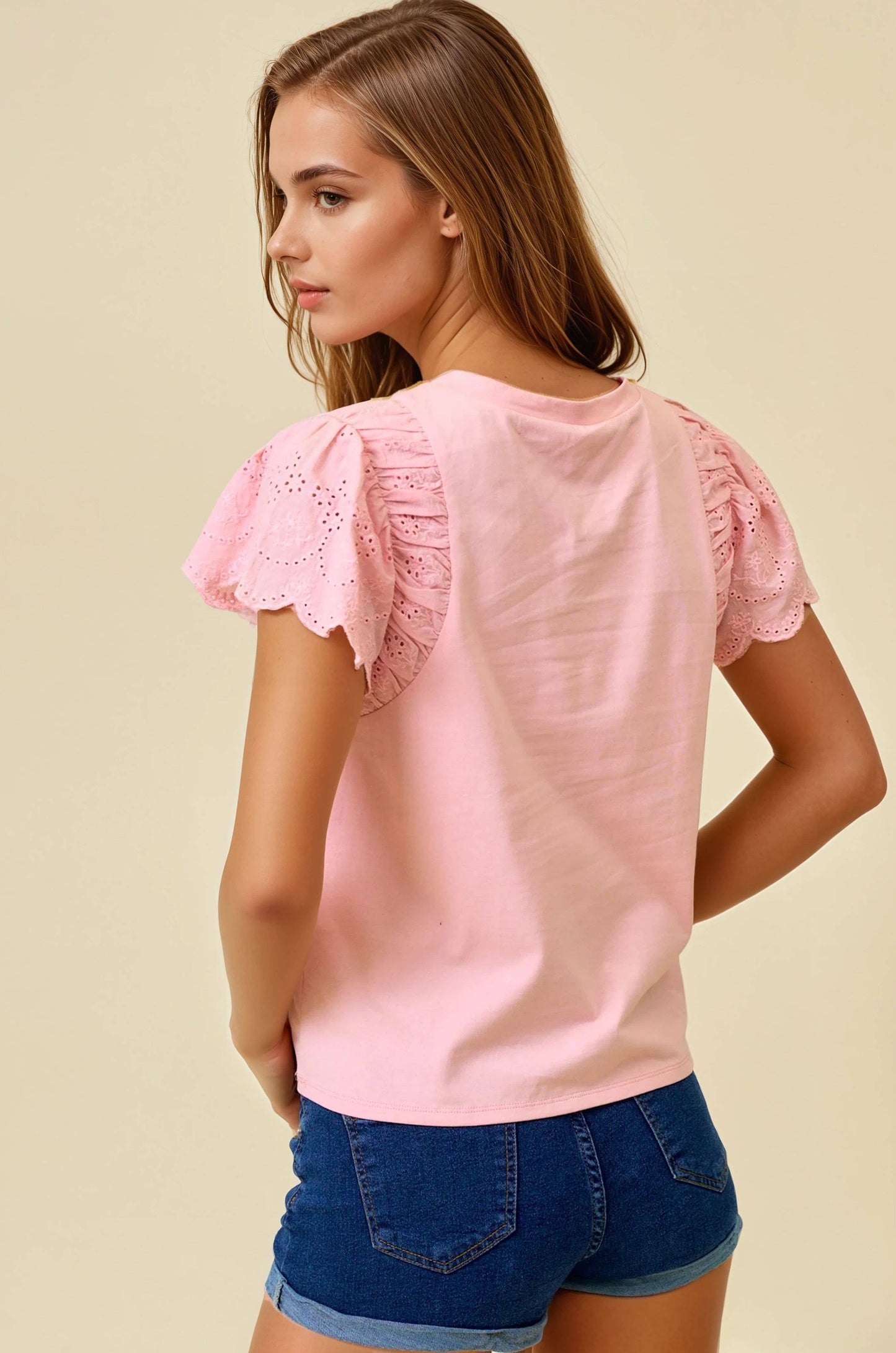 Ruffle Eyelet Solid Top
