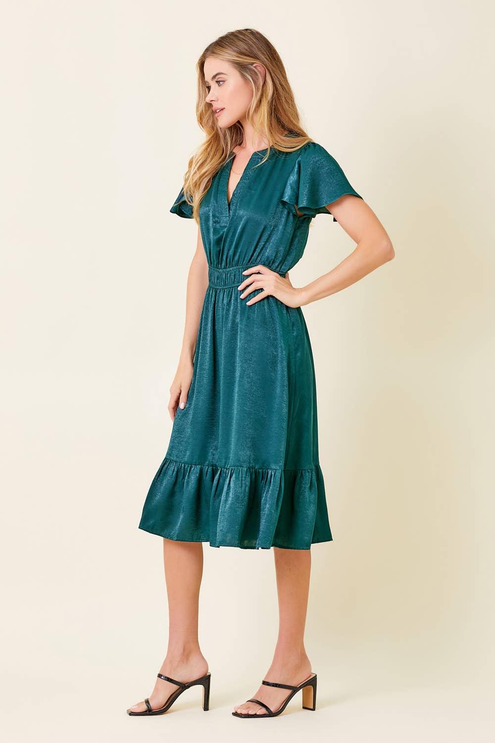 Crushed Satin Midi Dress - Southern Sassy Boutique