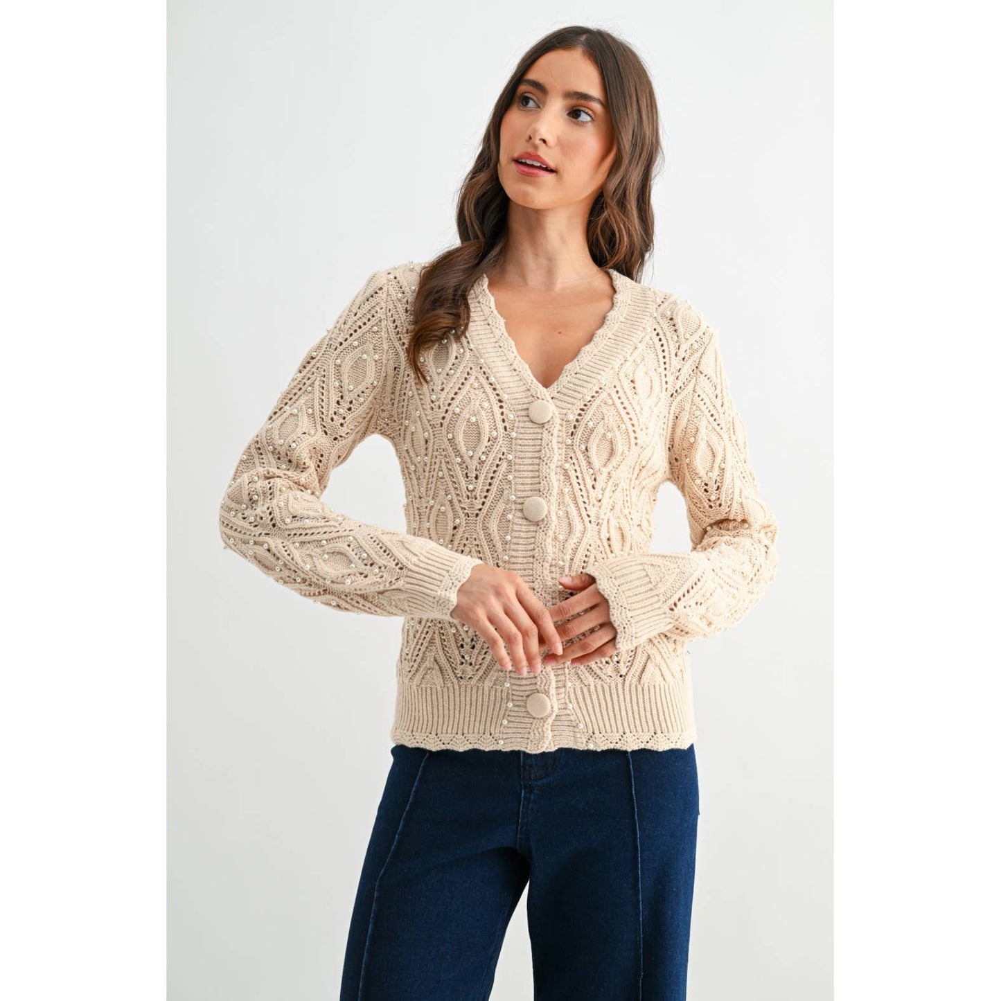 PEARL EMBELLISHED KNIT CARDIGAN