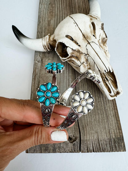 Western Flower Stone Hinge Bangle Bracelet - Southern Sassy Boutique