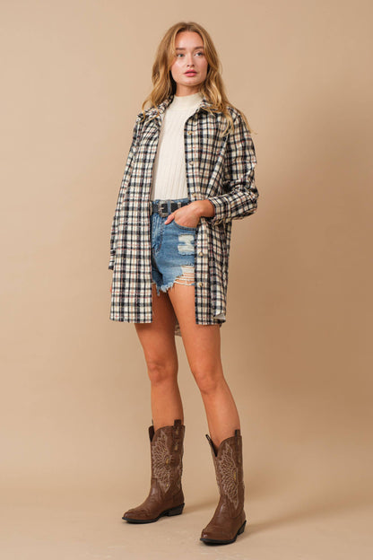 Yarn Dyed Plaid Metallic Wool Blend Button Jacket