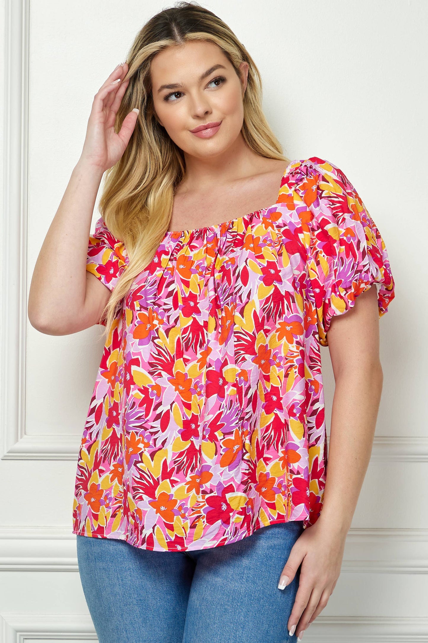Curvy Short Sleeve Trapeze Blouse   