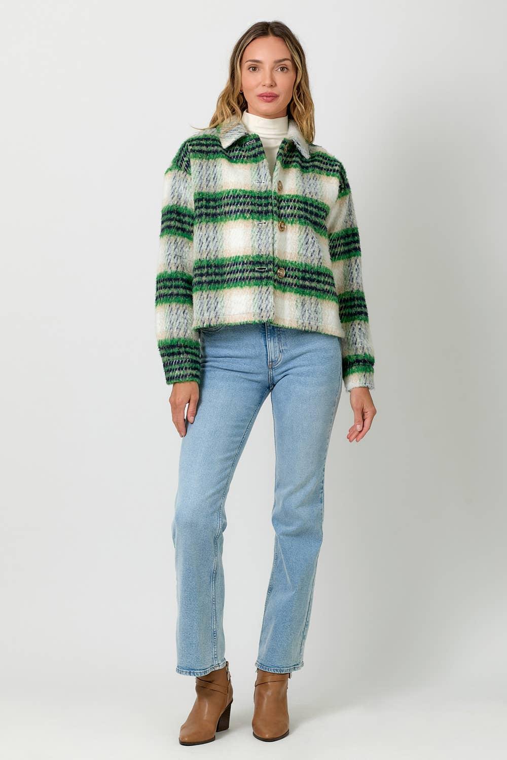 Plaid Printed Jacket - Southern Sassy Boutique