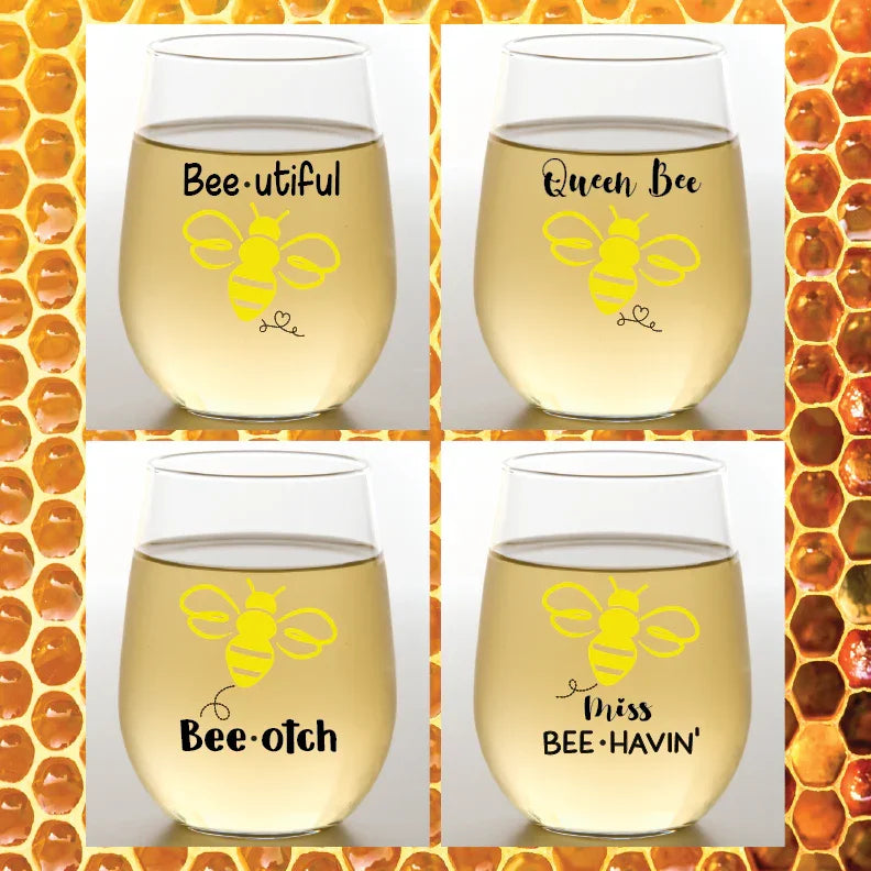 BEE HIVE Unbreakable TRITAN Plastic Stemless Wine Glasses - Southern Sassy Boutique