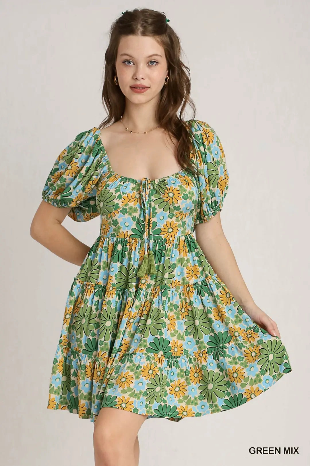 Floral Print Front Tie Mini Dress