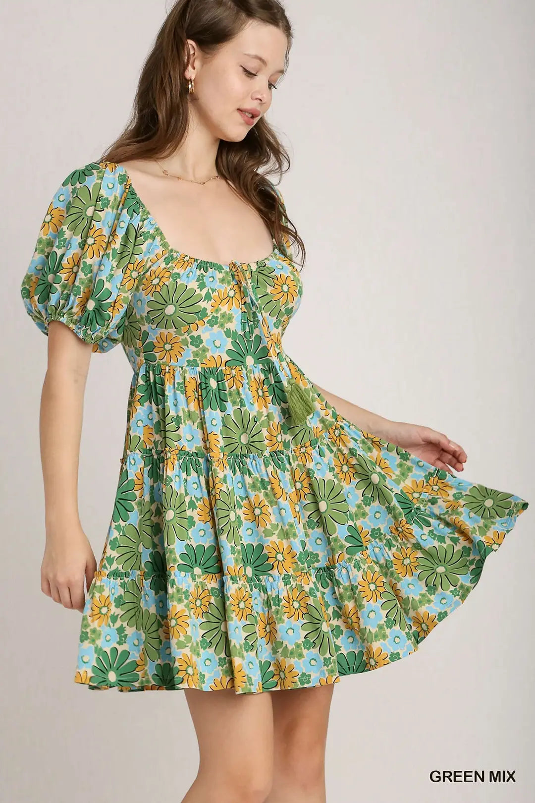 Floral Print Front Tie Mini Dress