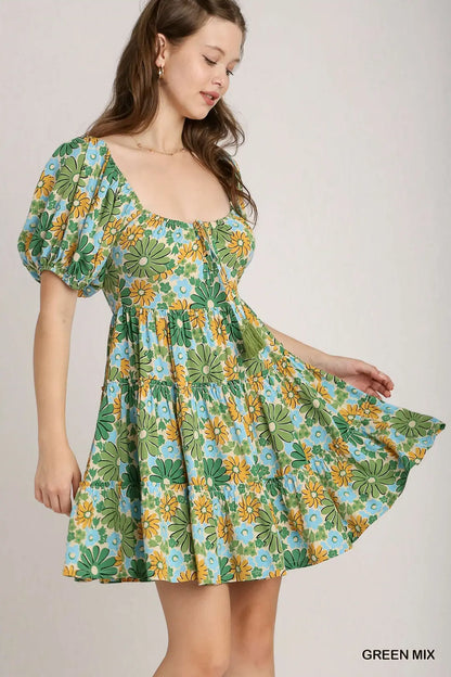 Floral Print Front Tie Mini Dress