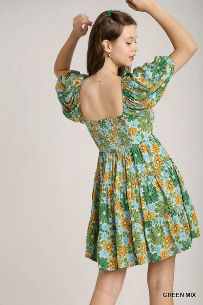 Floral Print Front Tie Mini Dress