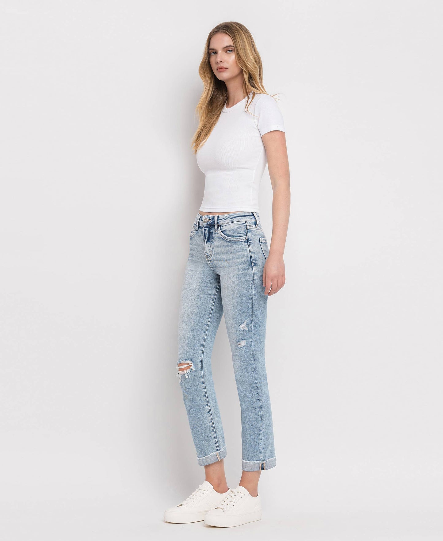 TUMMY CONTROL HIGH RISE CUFF SLIM STRAIGHT JEANS - Southern Sassy Boutique