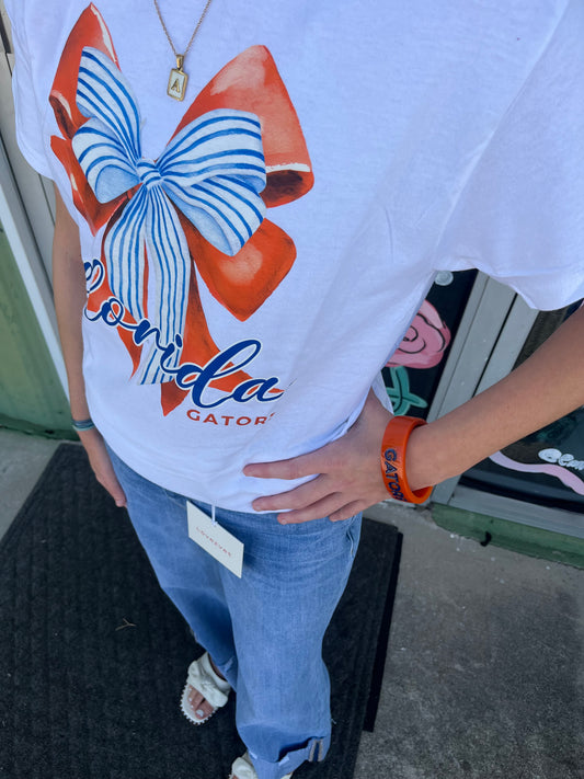 Preppy Florida Gators Coquette Bow Graphic Tee Football  
