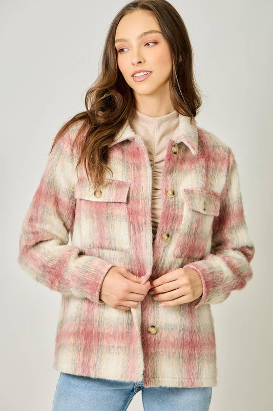 Button Down Plaid Fur Jacket - Southern Sassy Boutique