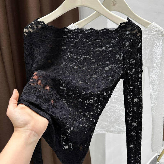 Off the shoulder Sheer Mesh Floral Lace Layering fitted Top - Southern Sassy Boutique