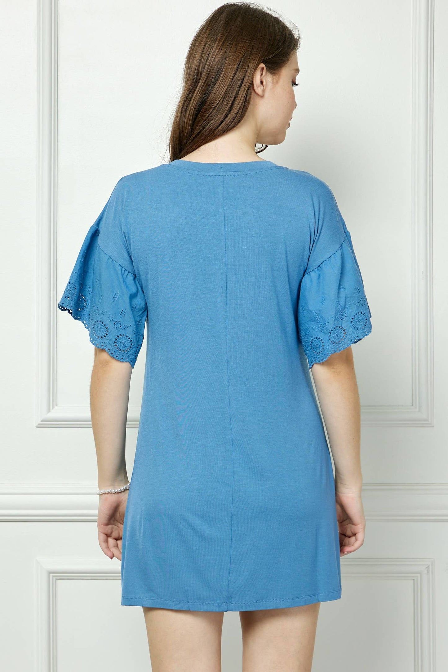 Eyelet Ruffle Sleeve Mini Dress