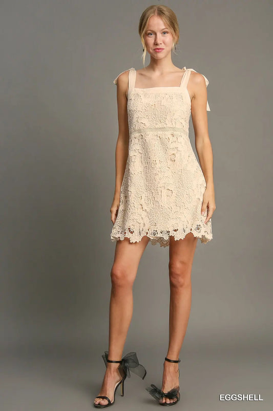 Lace with Bow Tie Mini Dress