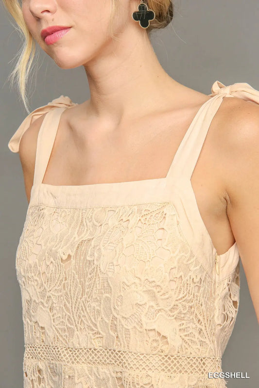 Lace with Bow Tie Mini Dress