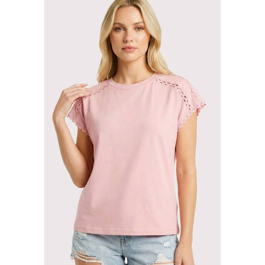 Ric Rack Trimmed Shoulder Short Sleeve