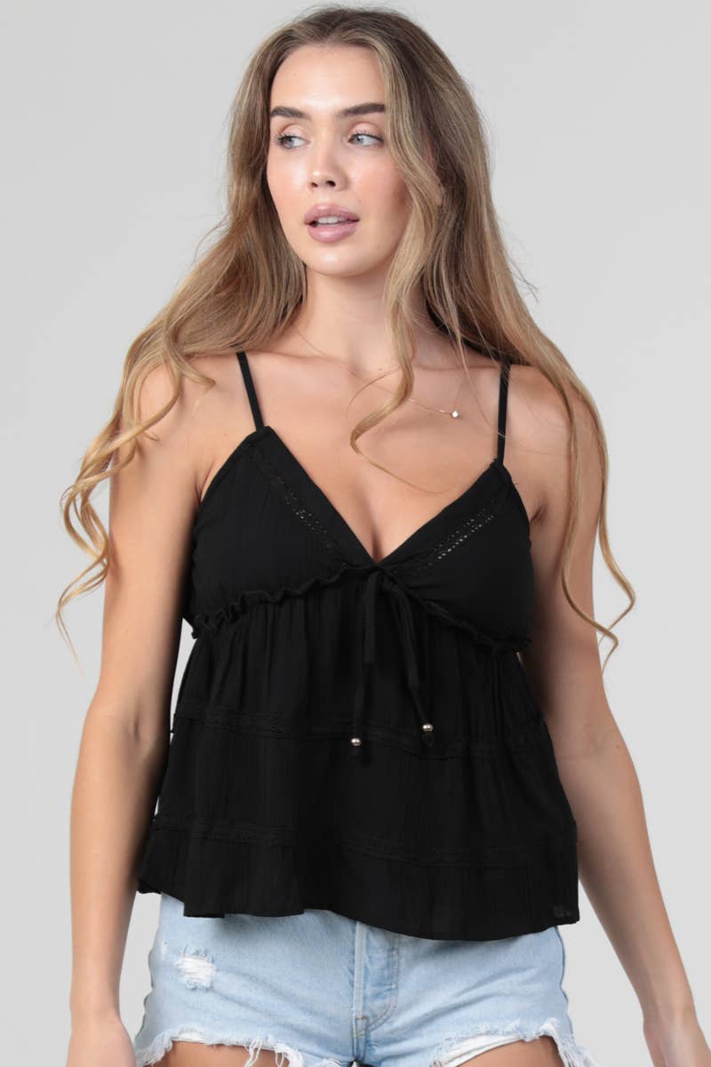 Lace Trim Tiered Cami Tank Top