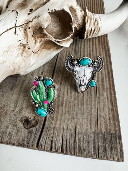 Western Pendant Adjustable Ring - Cactus | Steer  - Southern Sassy Boutique