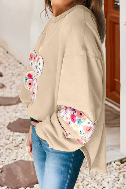 Rose Floral Applique Pullover Sweatshirt - Southern Sassy Boutique