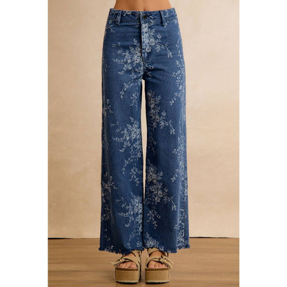 Vintage Floral Vine Print Wide leg Jeans