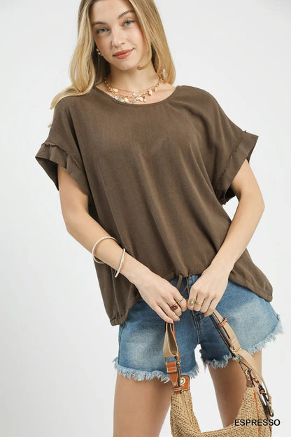 Drawstring Linen Blend Top