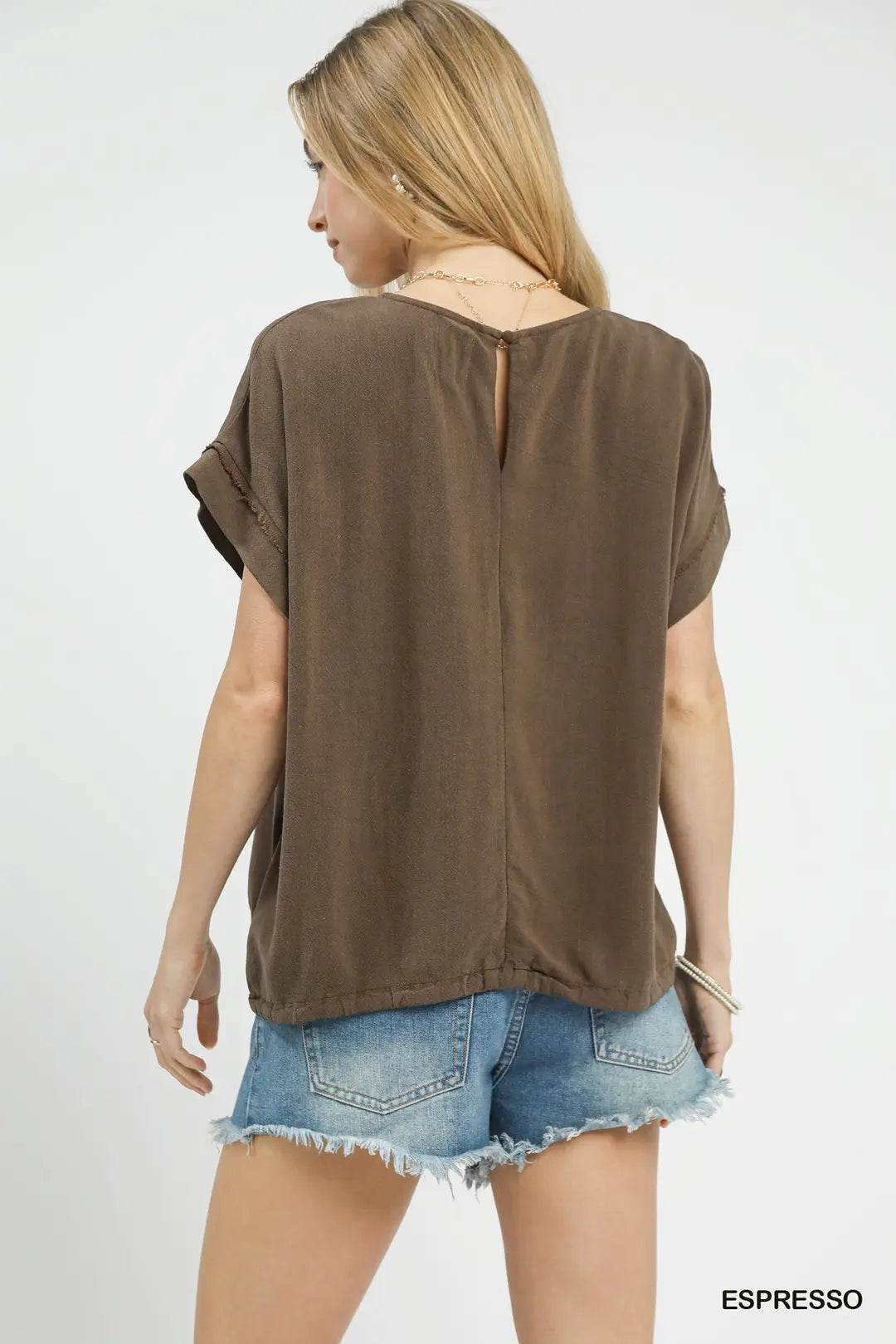 Drawstring Linen Blend Top