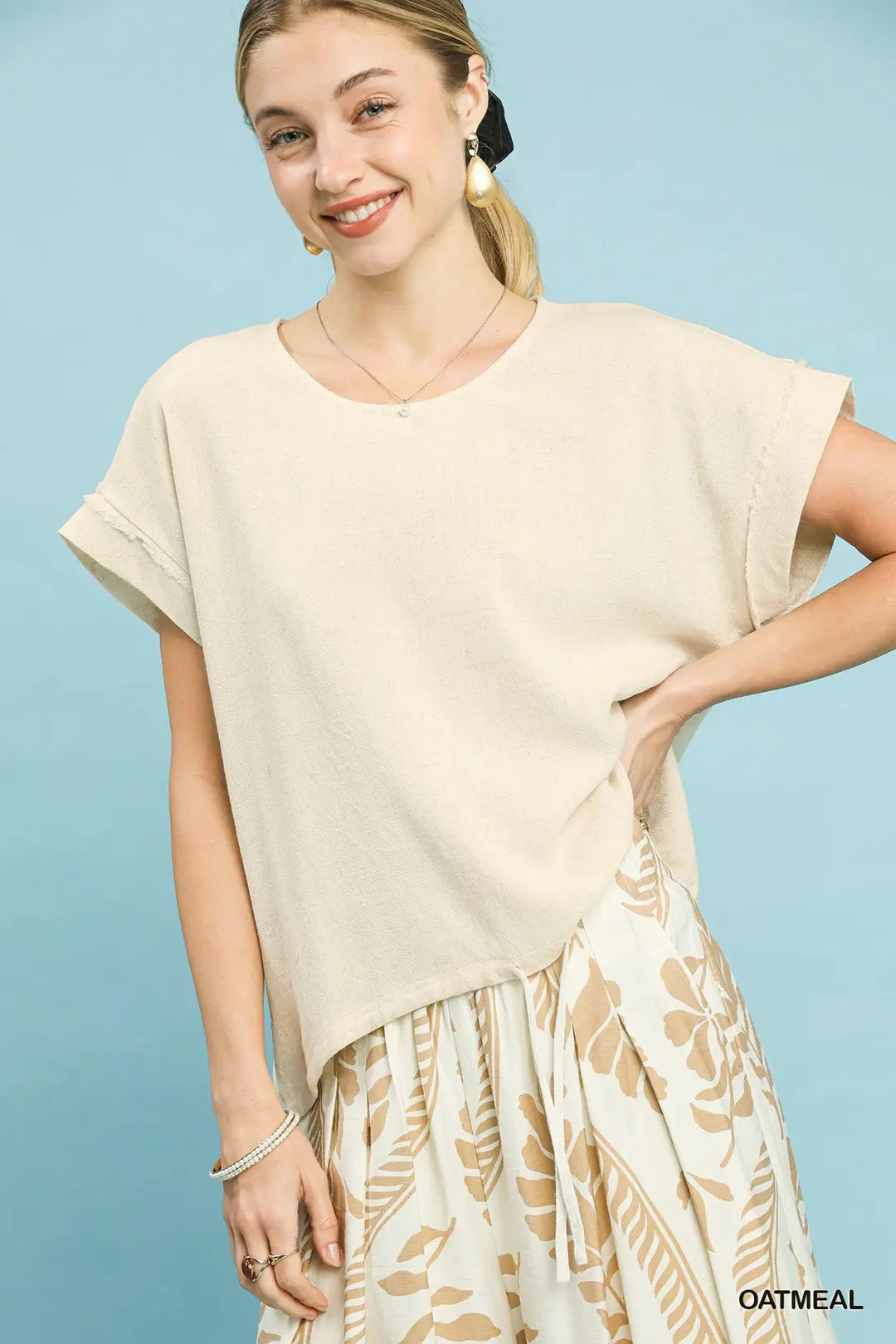 Drawstring Linen Blend Top