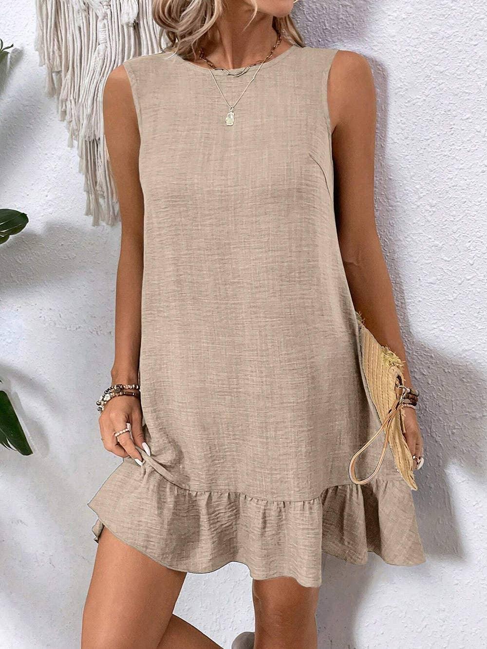 Sleeveless Ruffle Trim Halter Dress - Southern Sassy Boutique