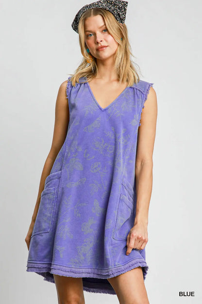 Mineral Washed Floral Print Terry Dress