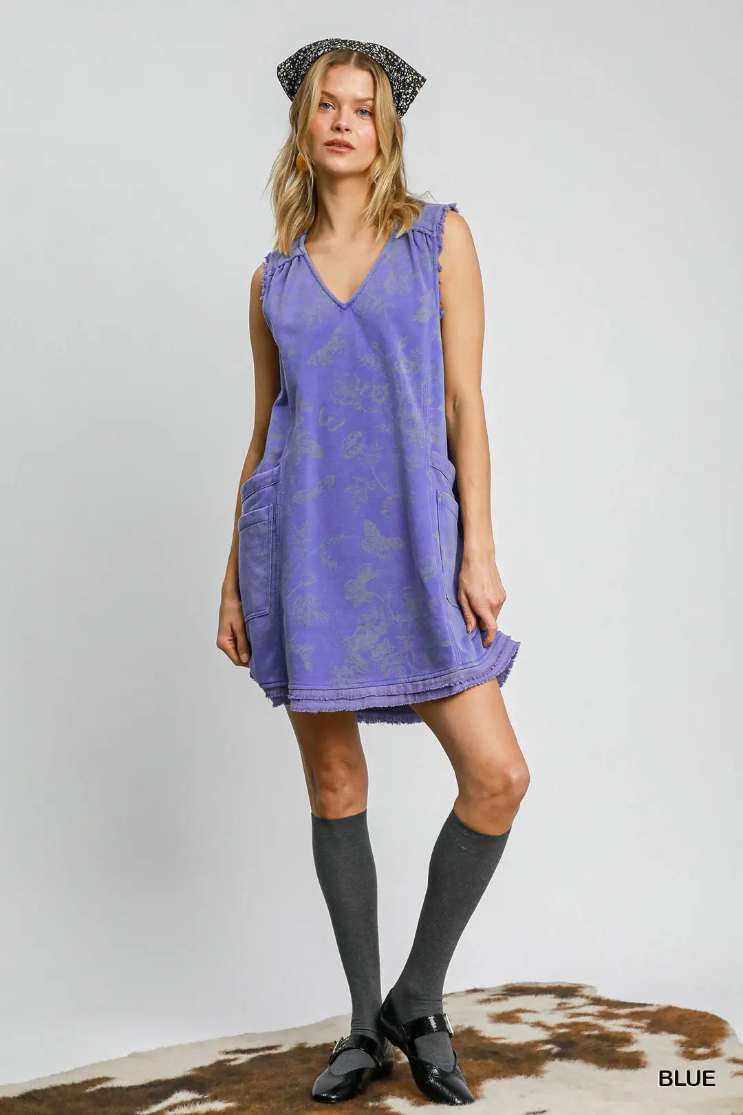Mineral Washed Floral Print Terry Dress