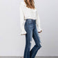 High Stretch Mid Rise Frayed Hem Distressed Crop Flare Jeans
