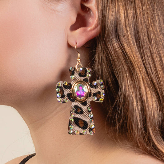 Animal Print Cross Earrings