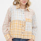 Mix Plaid Pocket Front Button Up Crop Shirt