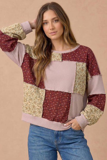 Mixed Print Color Block Patchwork Knit Top