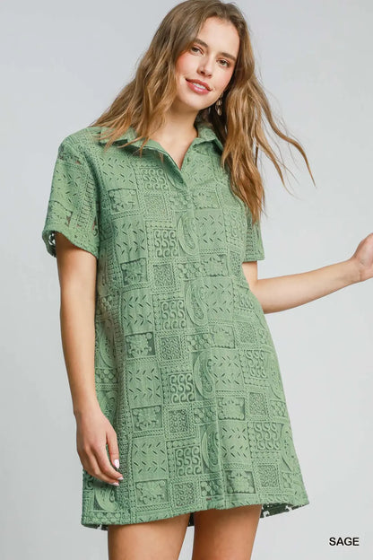 Button Down Lace Dress with Paisley Print