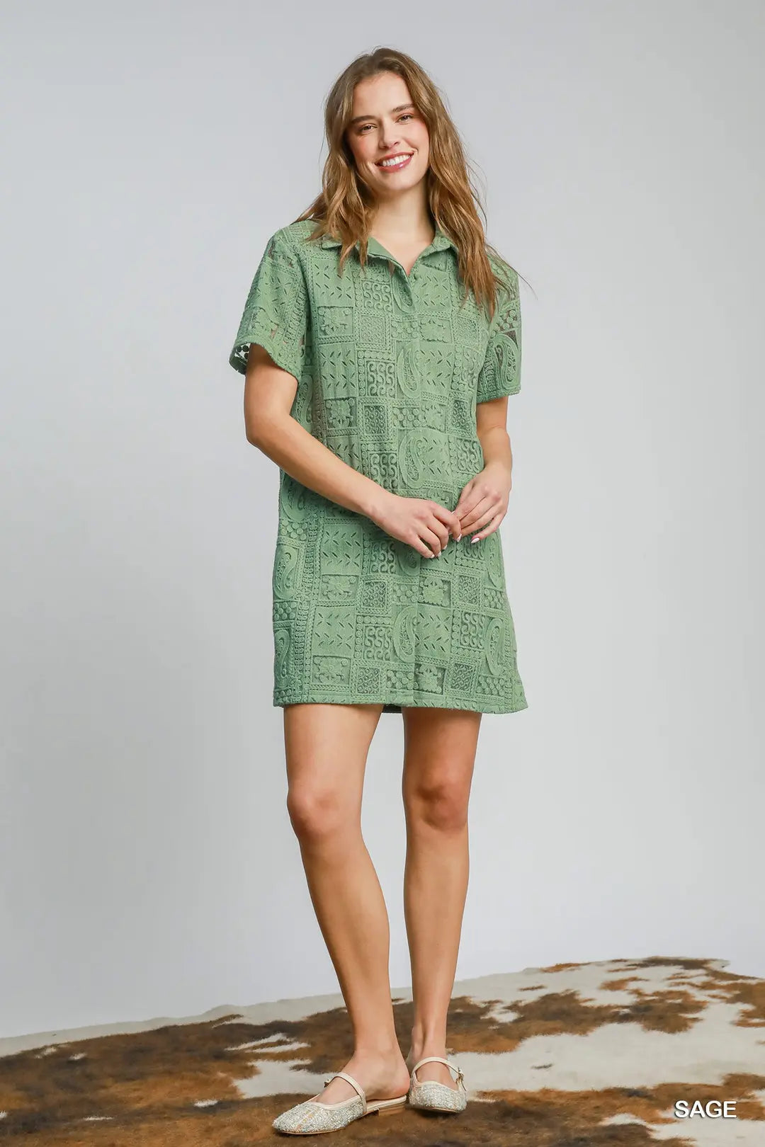 Button Down Lace Dress with Paisley Print