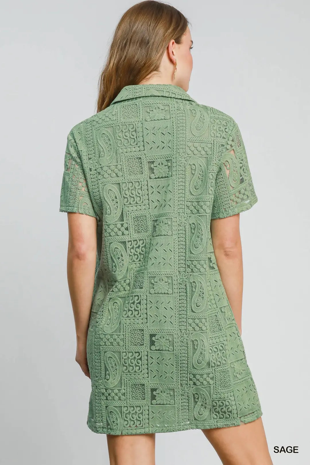 Button Down Lace Dress with Paisley Print