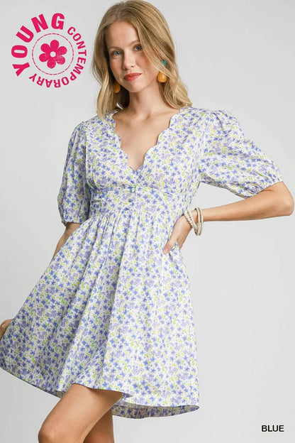 Floral Print Mini Dress with Back Tie