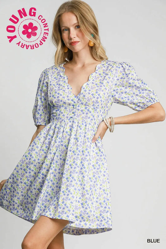 Floral Print Mini Dress with Back Tie