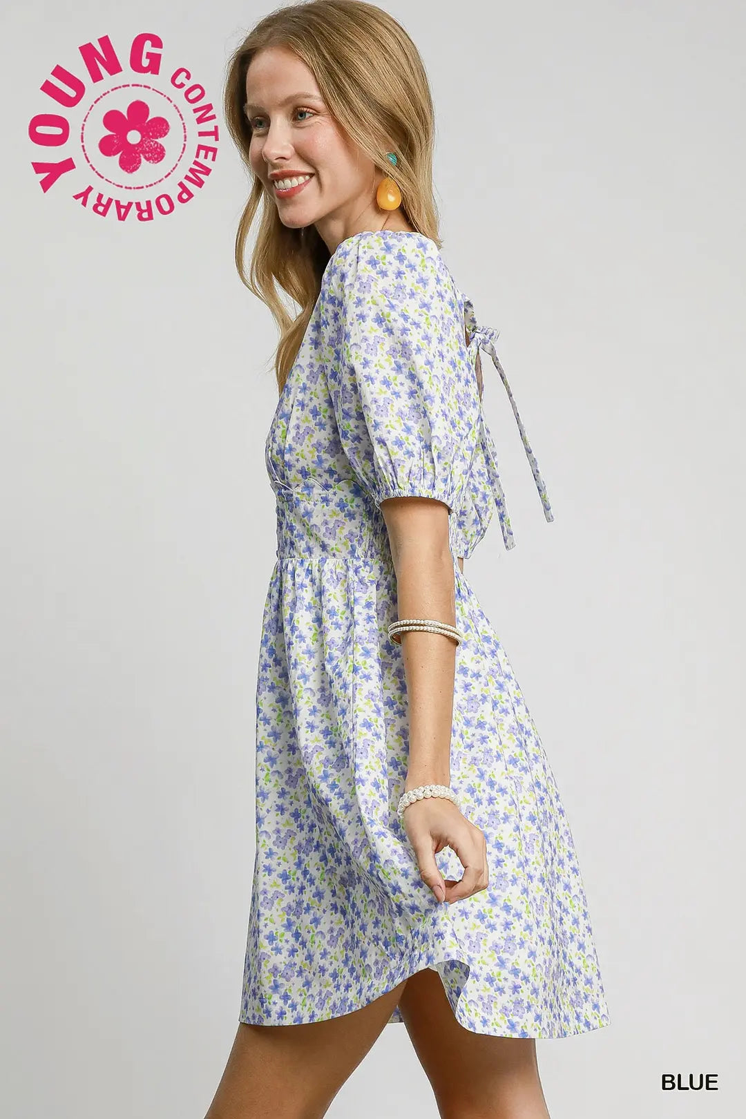 Floral Print Mini Dress with Back Tie