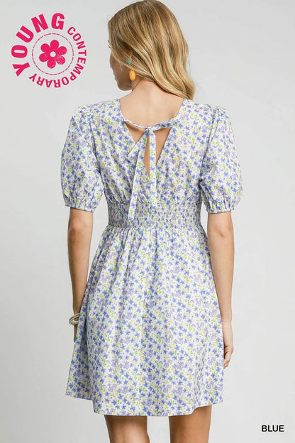 Floral Print Mini Dress with Back Tie