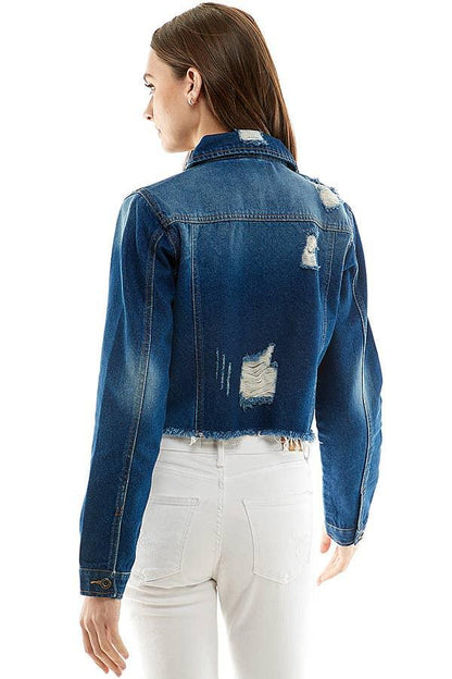 Ladies Distressed Denim Jacket - Southern Sassy Boutique