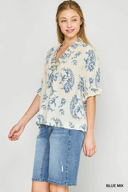Willow Vine Ruffle Trim Blouse