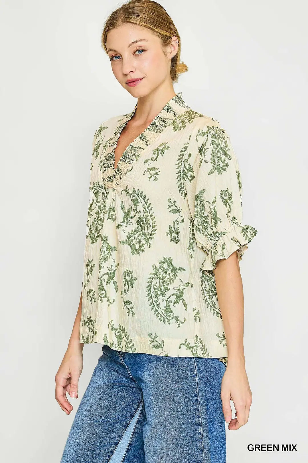 Willow Vine Ruffle Trim Blouse