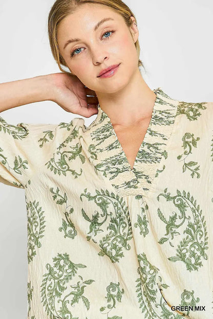 Willow Vine Ruffle Trim Blouse