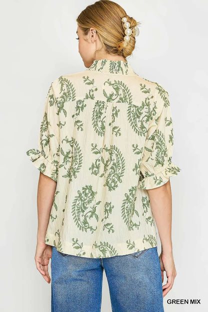 Willow Vine Ruffle Trim Blouse