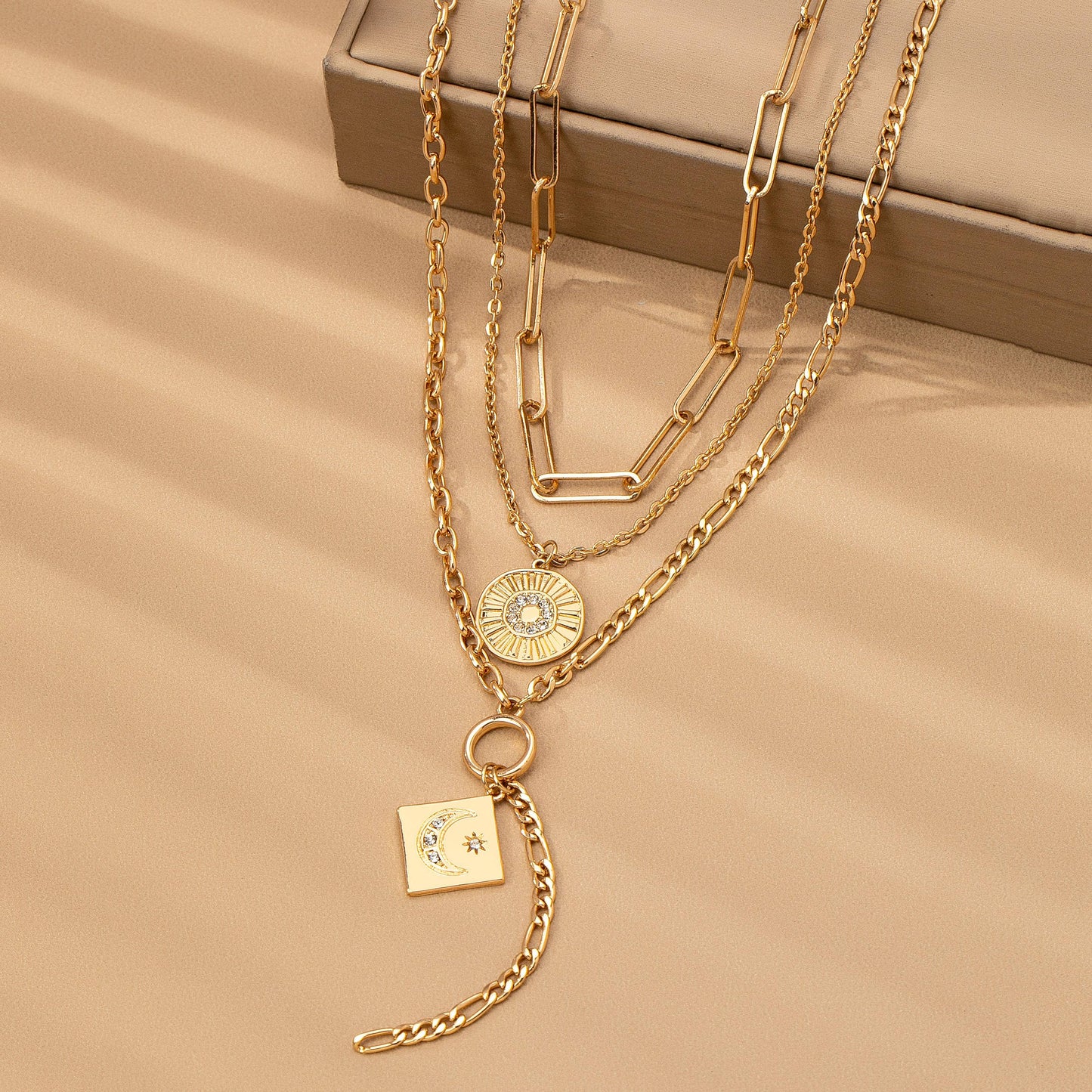 Multi Layer Celestial Moon Charm Necklace