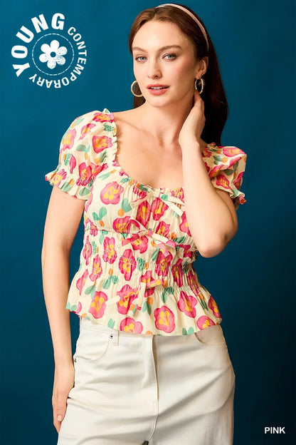 Floral Smocked Peplum Blouse
