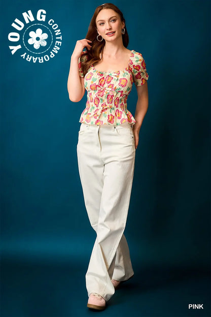 Floral Smocked Peplum Blouse